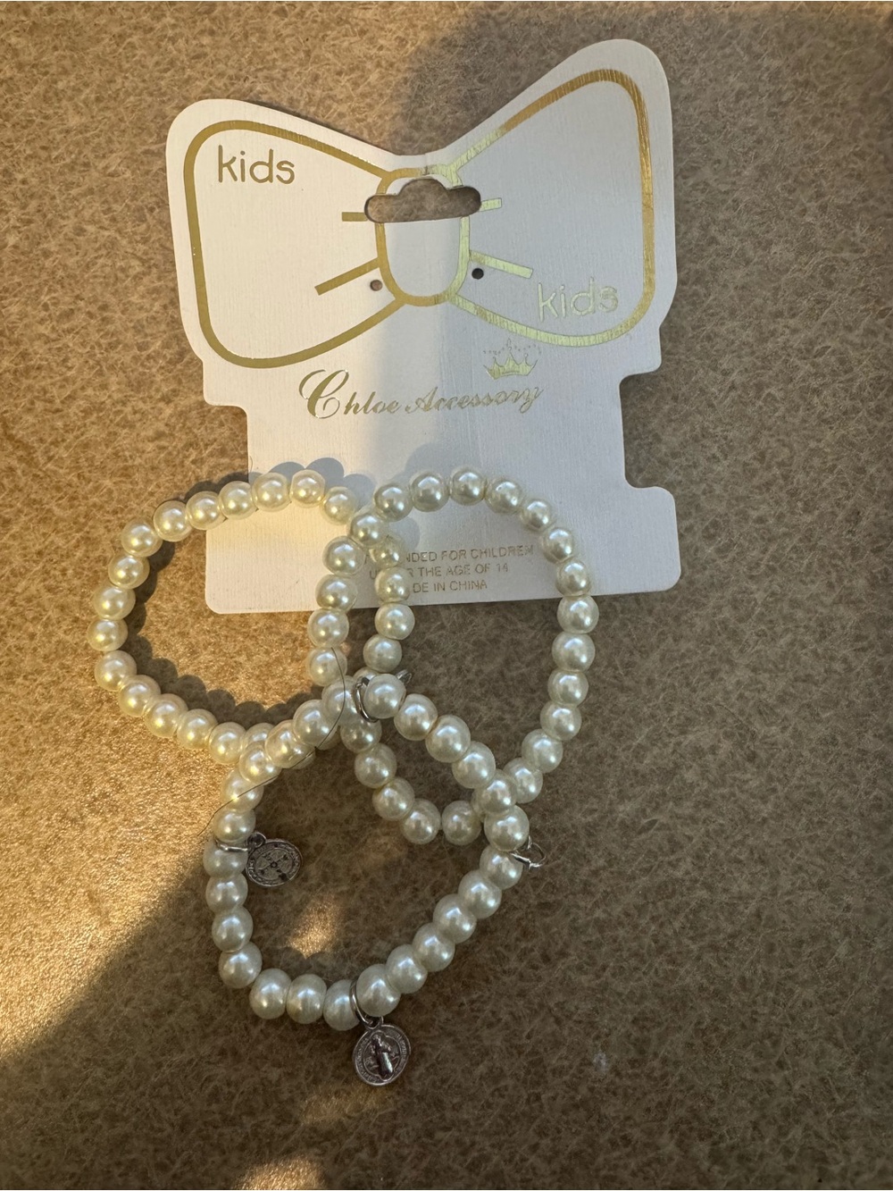 Kids Pearl Bead Bracelet Set - Cream Wedding dress up